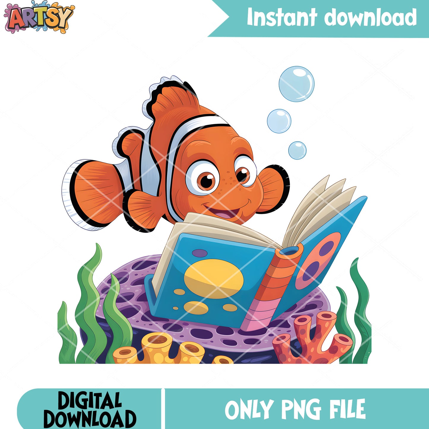 Marlin read book png, finding nemo png, marlin fish png