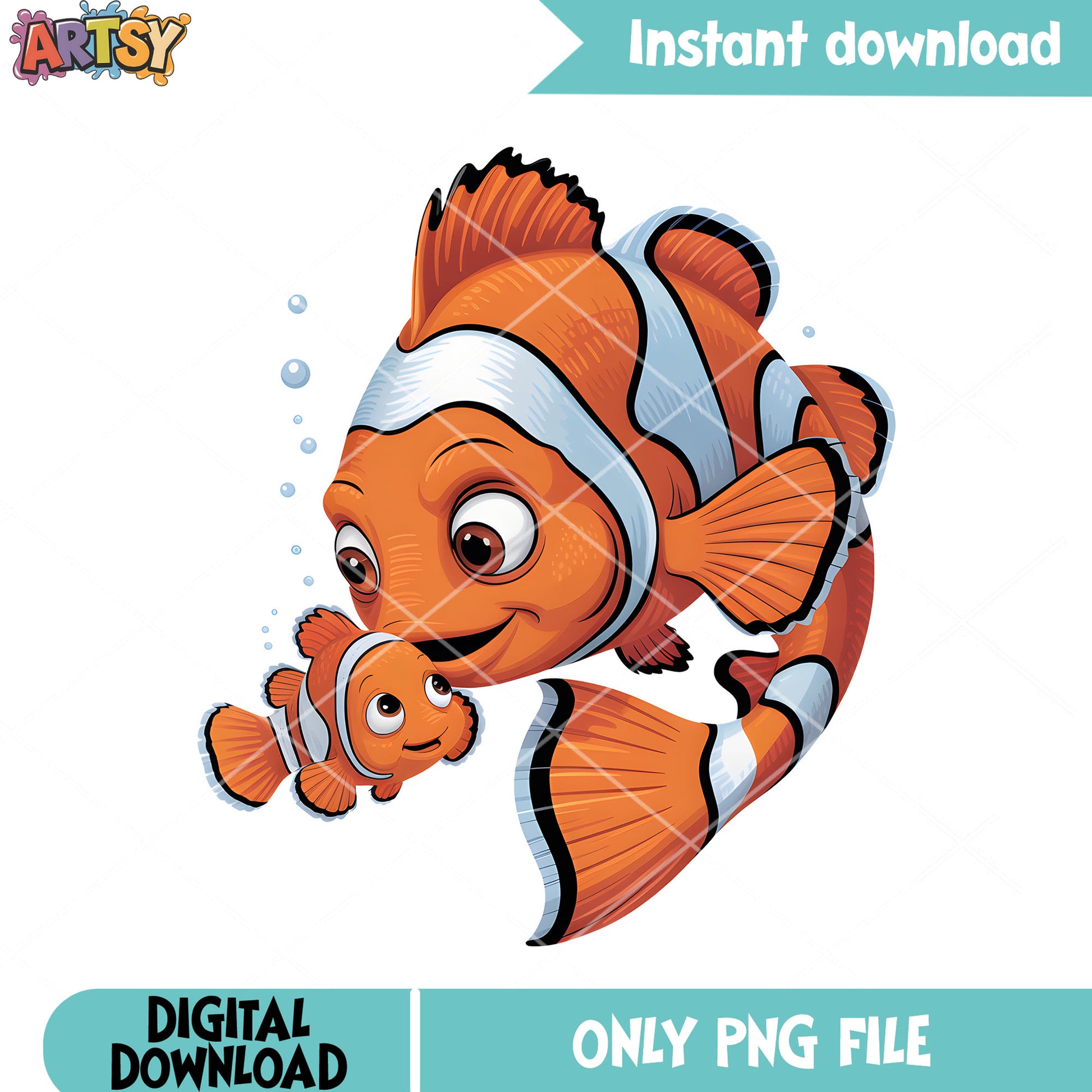 Marlins and son poster png, clownfish marlin png, disney poster png