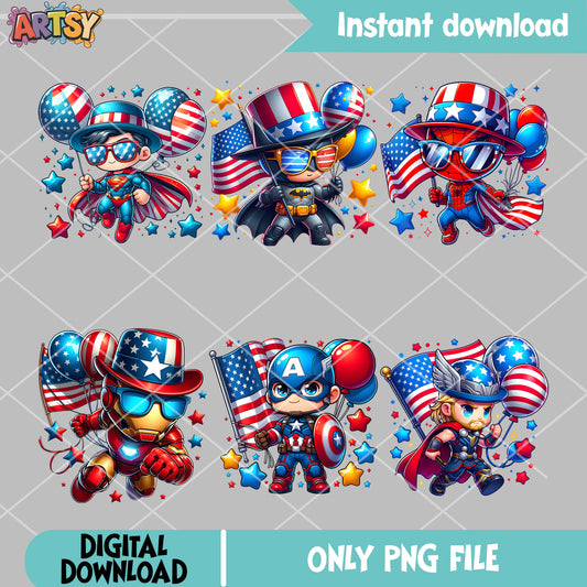 Marvel 4th of july png bundle, america marvel png, happy 4th of july png