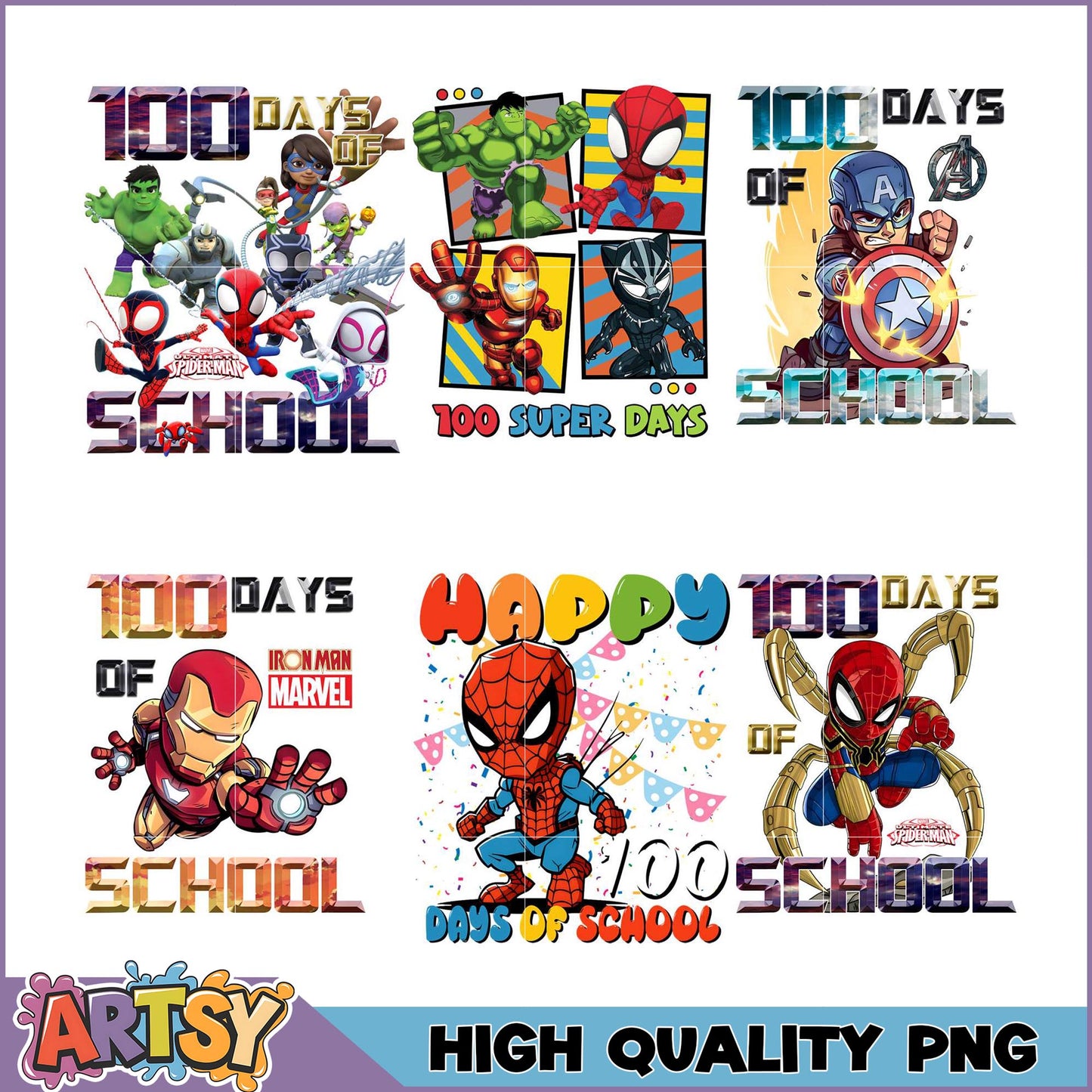Marvel Superhero 100 Days of School PNG