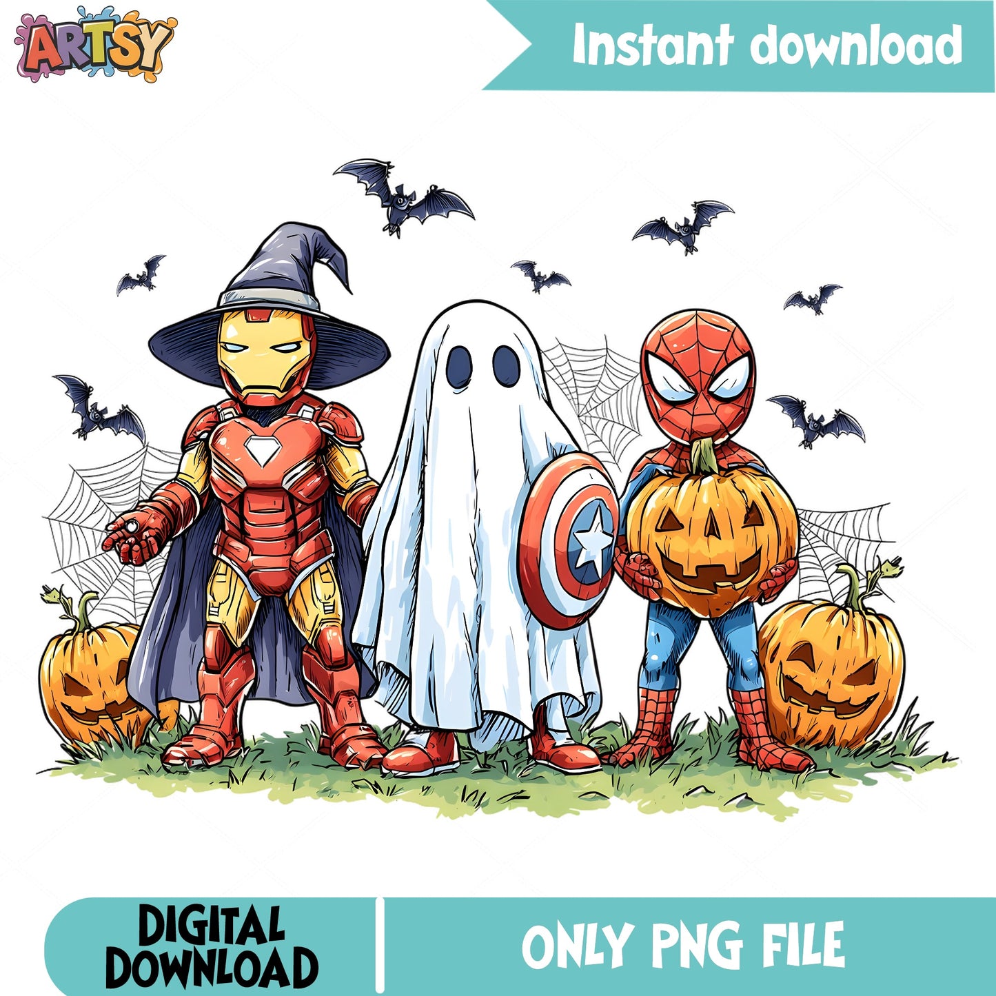 Marvel Halloween PNG, Superhero Ghost Pumpkin, Halloween PNG