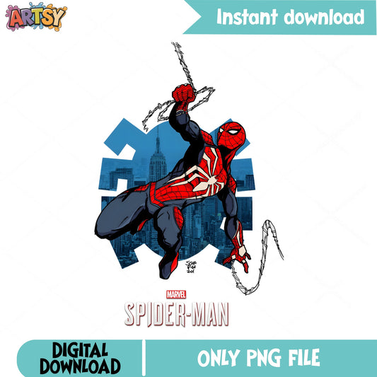 Marvel Spider-Man Swinging City PNG, Spiderman PNG, Superhero PNG
