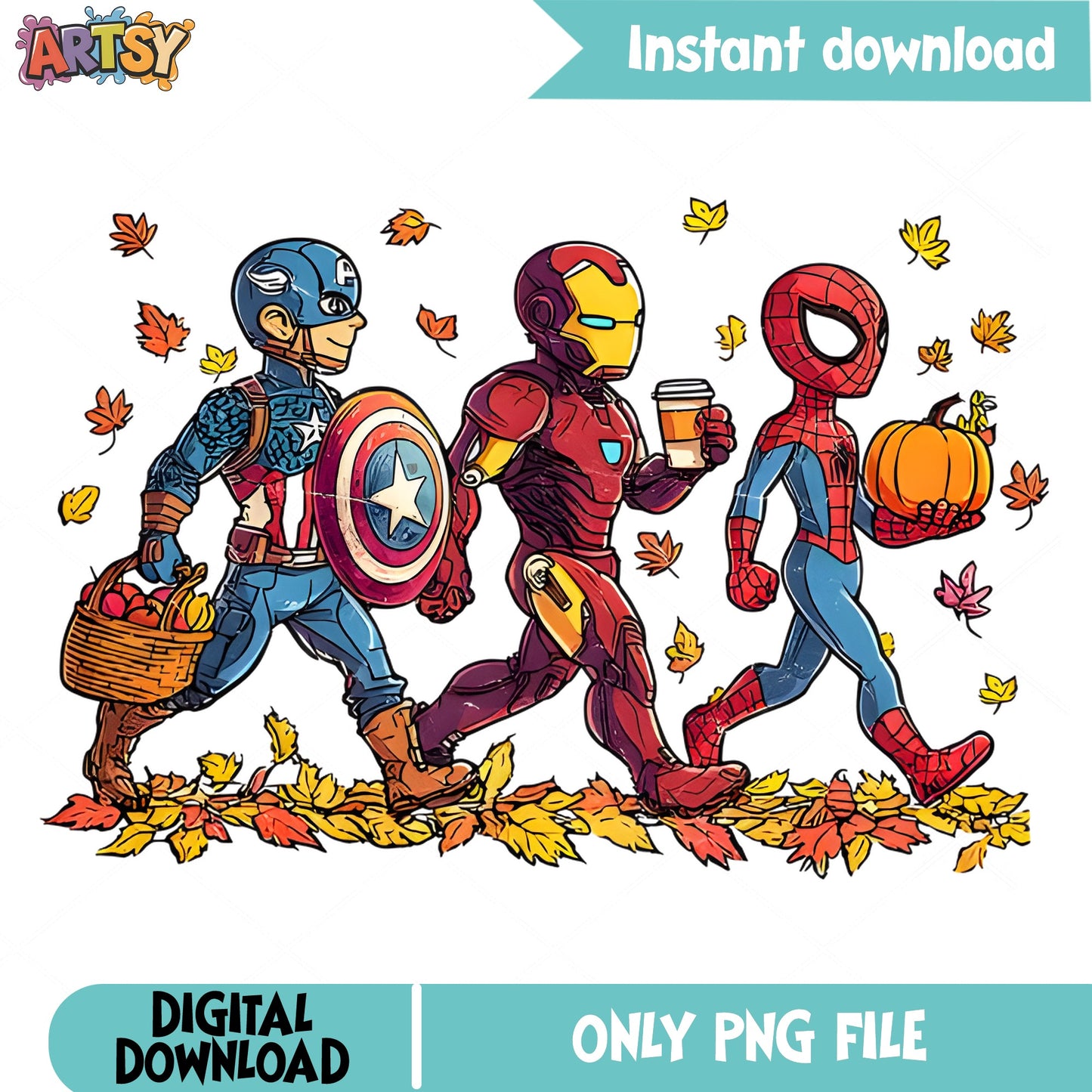 Marvel Superheroes Fall Autumn PNG, Avengers Thanksgiving PNG, Halloween PNG