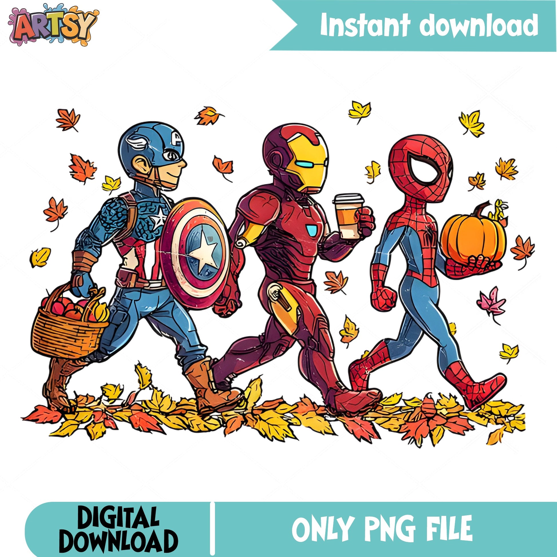 Marvel Superheroes Fall Autumn PNG, Avengers Thanksgiving PNG, Halloween PNG