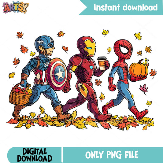 Marvel Superheroes Fall Autumn PNG, Avengers Thanksgiving PNG, Halloween PNG