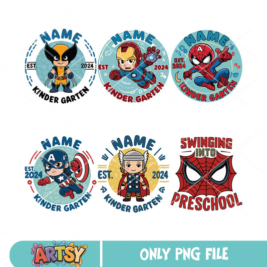Marvel hero in school png bundle, marvel schools png, preschool png