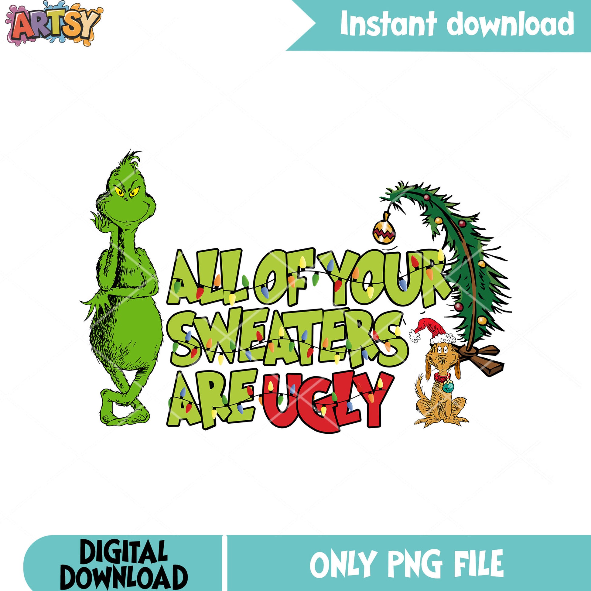 Max the dog xmas green monster png, the grinch png, christmas tree png
