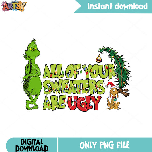 Max the dog xmas green monster png, the grinch png, christmas tree png