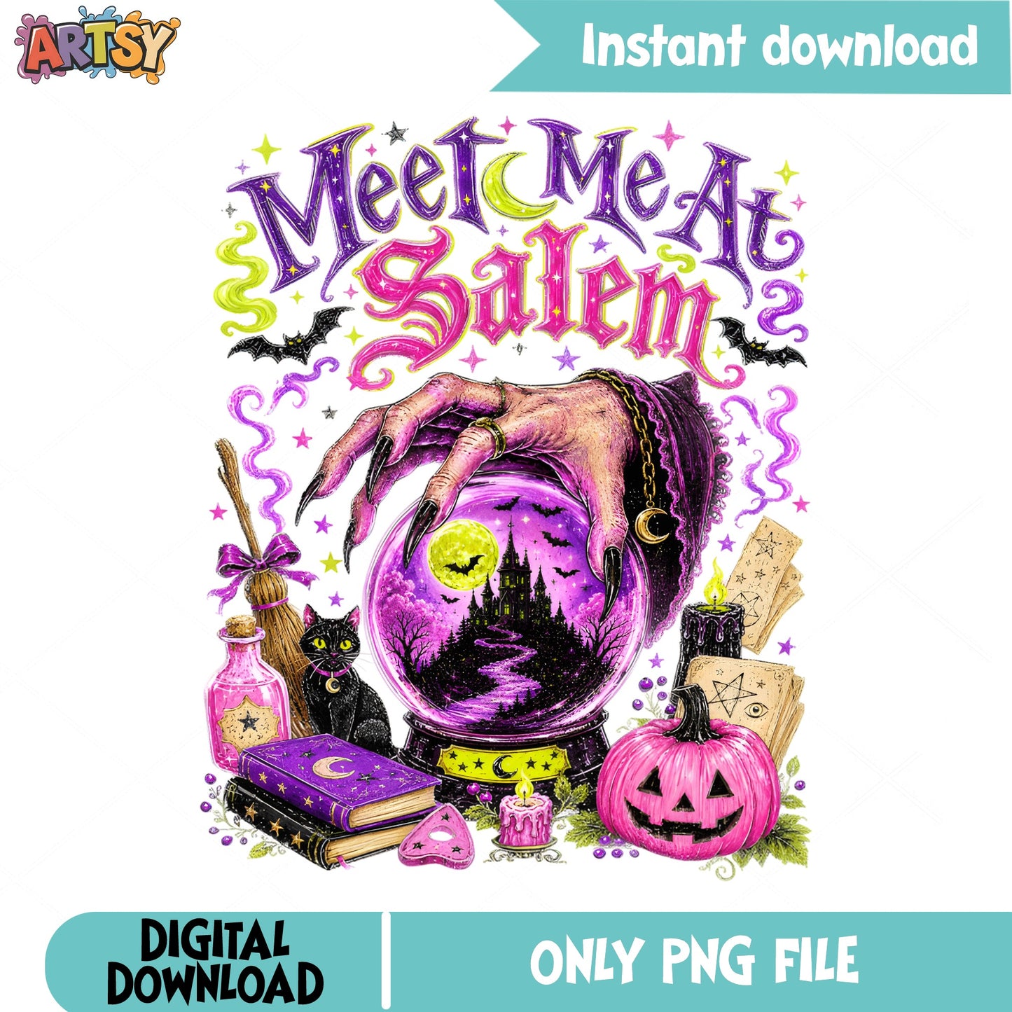 Meet Me At Salem PNG, Witch Halloween PNG, Spooky Season PNG