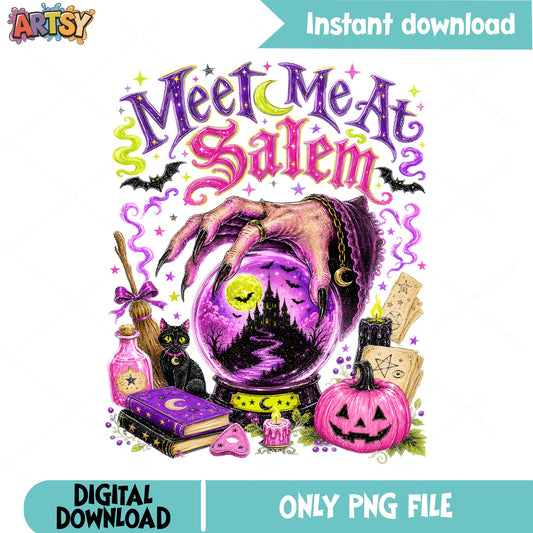 Meet Me At Salem PNG, Witch Halloween PNG, Spooky Season PNG