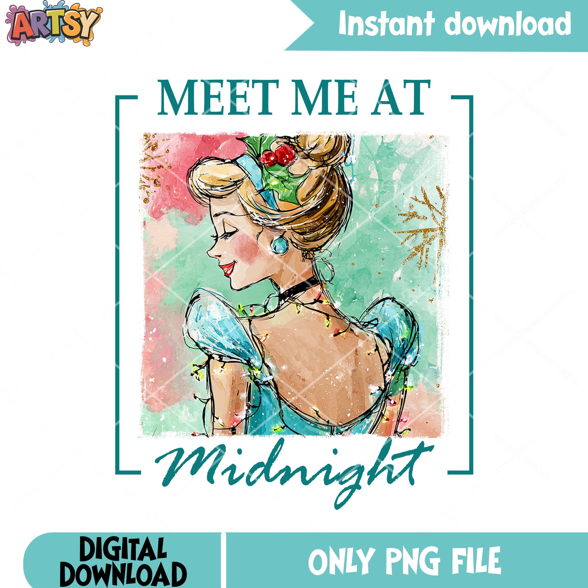 Meet me at midnight png, cinderella princess png, christmas vibes png