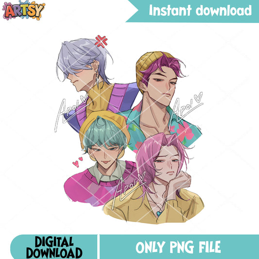 Members saja kpop poster png, poster saja signature png, anime boys pn