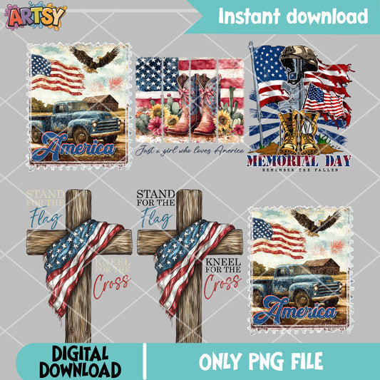 Memorial day america png bundle, land of freedom png, america free png