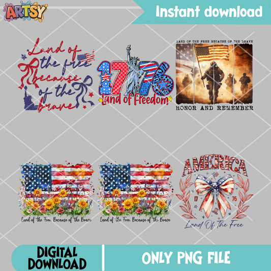 Memorial day png bundle, land of freedom png, america free png