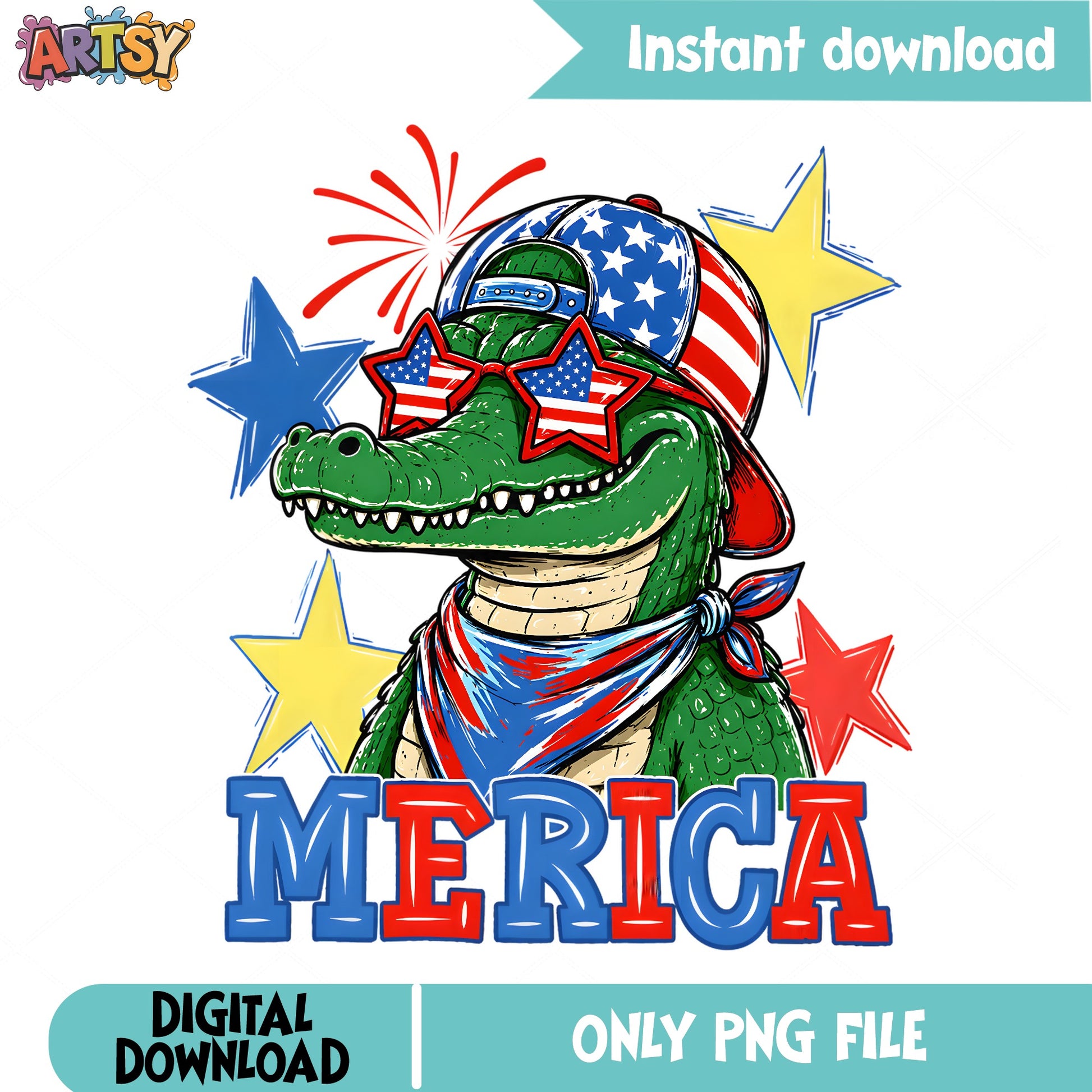 Merica Alligator 4th Of July PNG, Patriotic Crocodile PNG, USA PNG