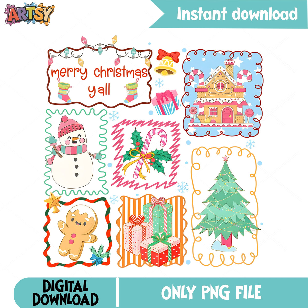 Merry Christmas Yall PNG Bundle, Christmas Clipart PNG, Holiday PNG