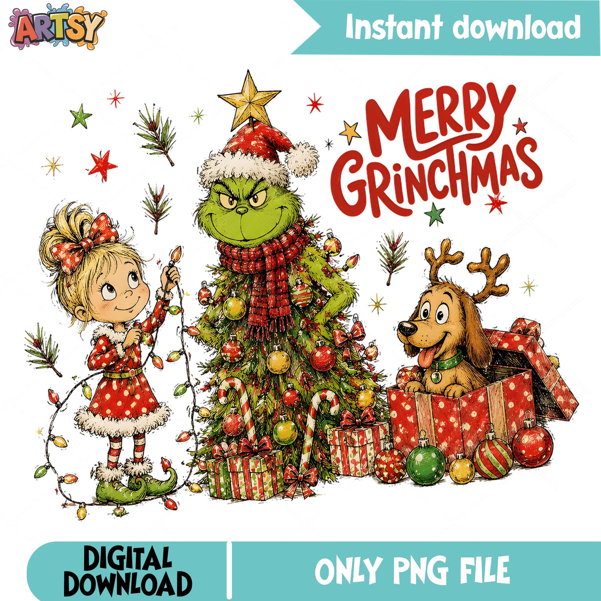 Merry Grinchmas PNG, Grinch Christmas Tree PNG, Holiday PNG