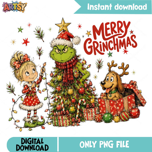 Merry Grinchmas PNG, Grinch Christmas Tree PNG, Holiday PNG