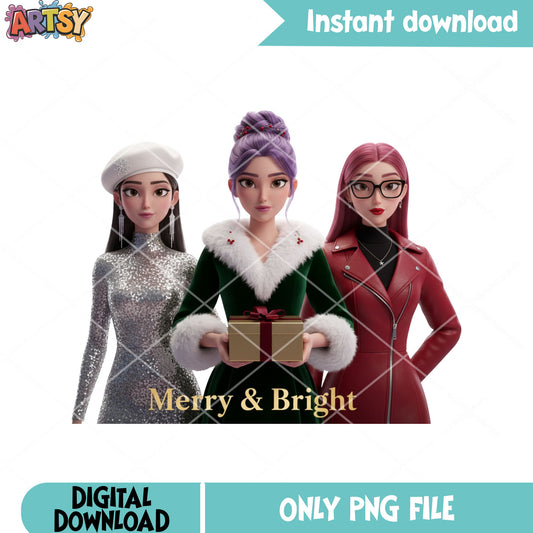 Merry and bright png, rumi huntrix png, zoey huntrix png