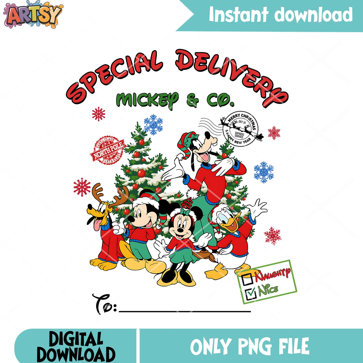 Merry christmas delivery mickey png, merry xmas png, north pole png