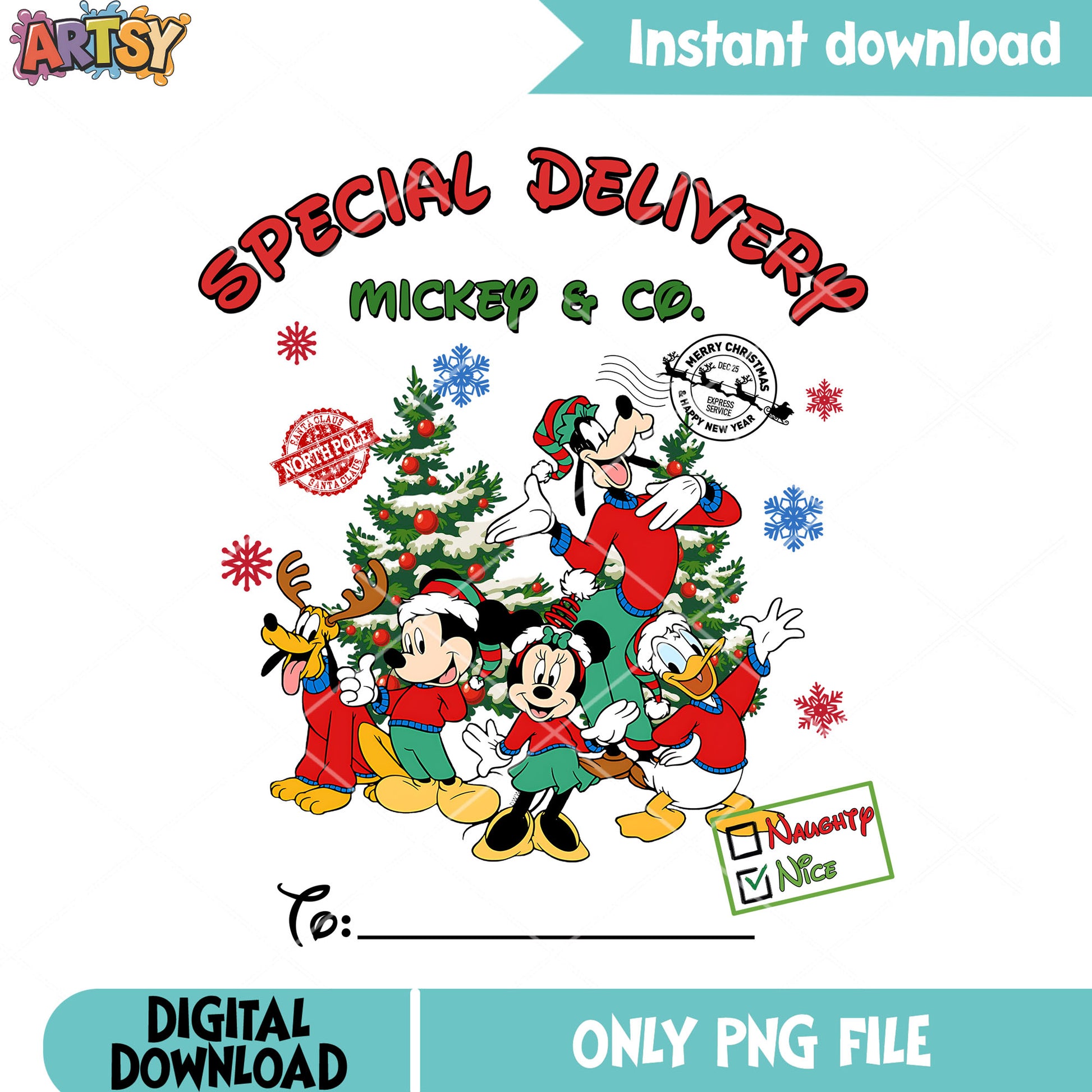 Merry christmas delivery mickey png, merry xmas png, north pole png