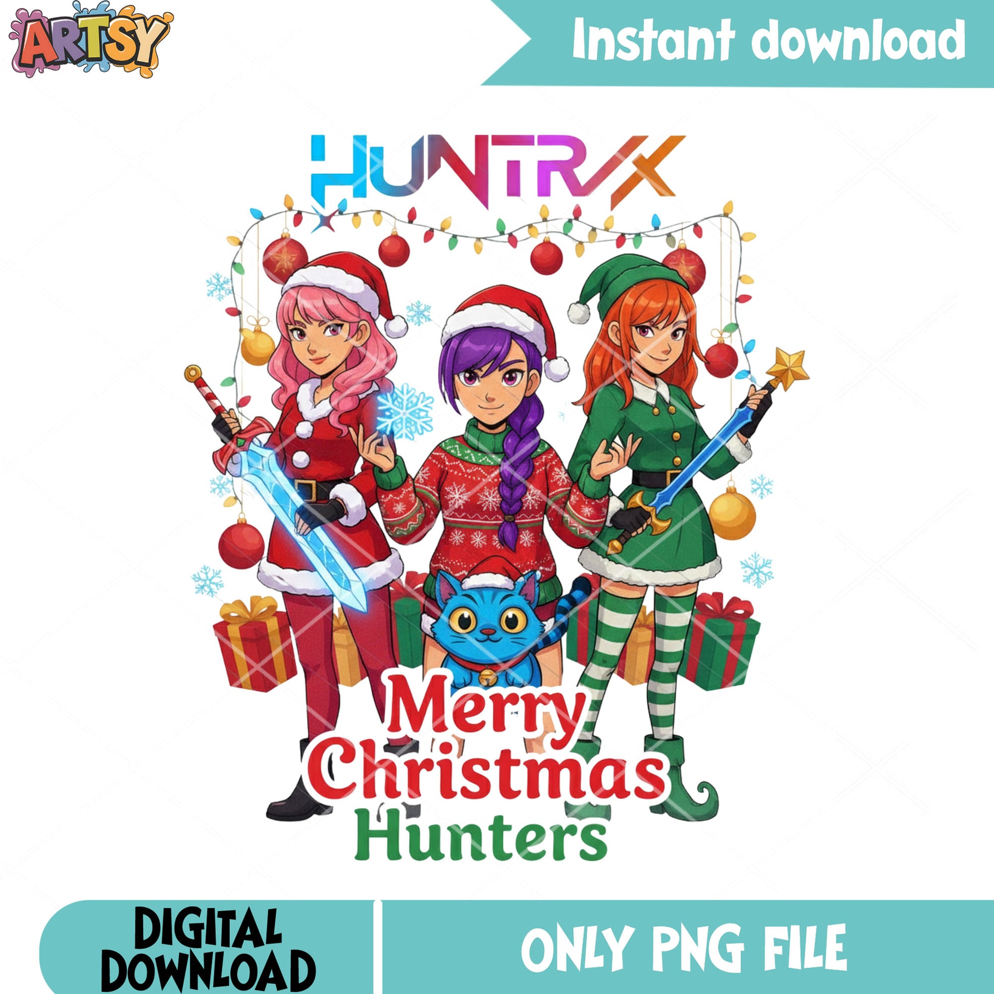 Merry christmas hunters png, huntrix png, christmas gifts png