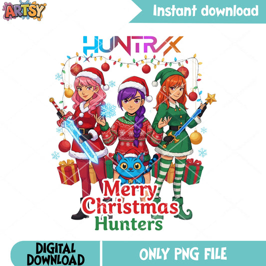 Merry christmas hunters png, huntrix png, christmas gifts png