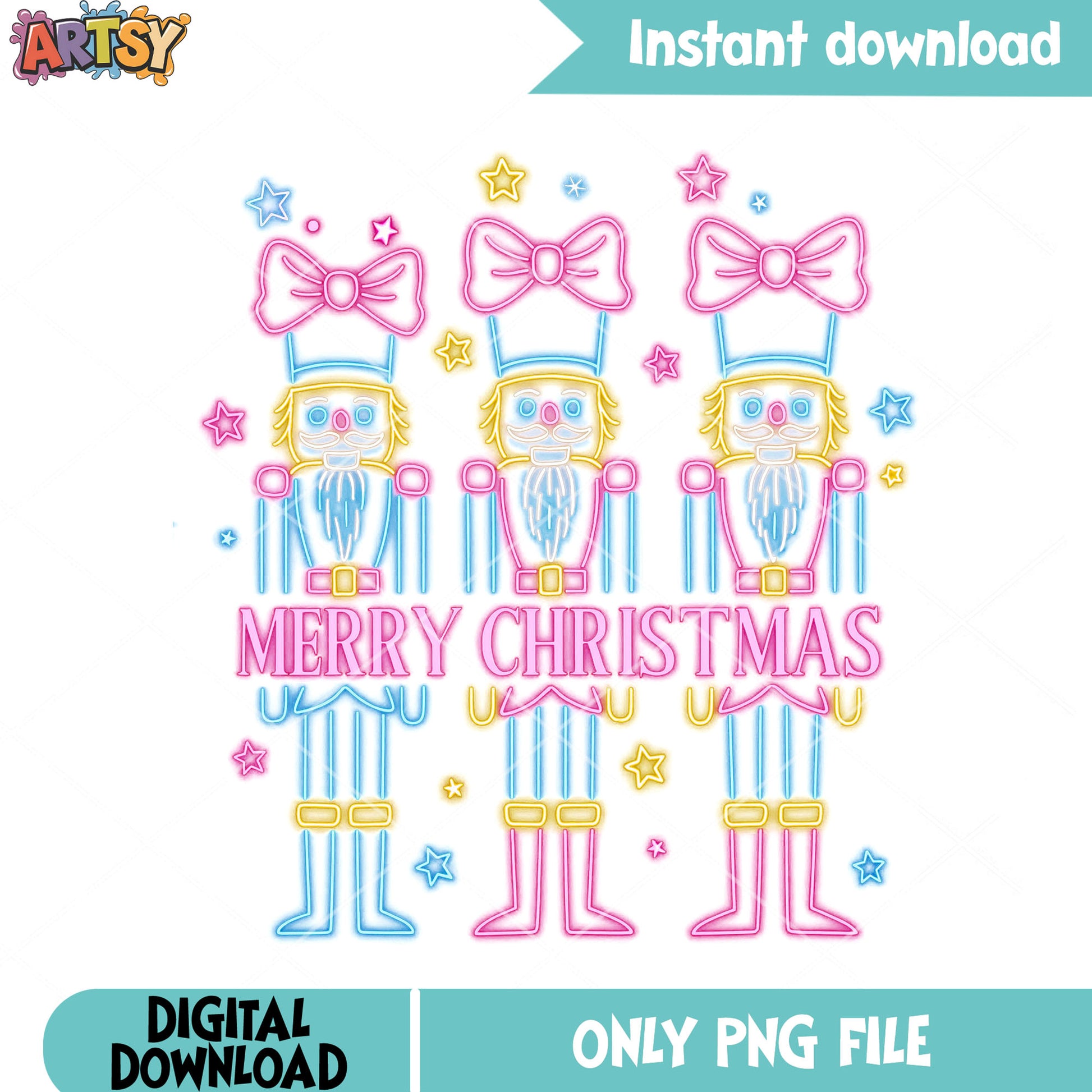 Merry christmas neon xmas png, christmas gifts png, nutcracker png