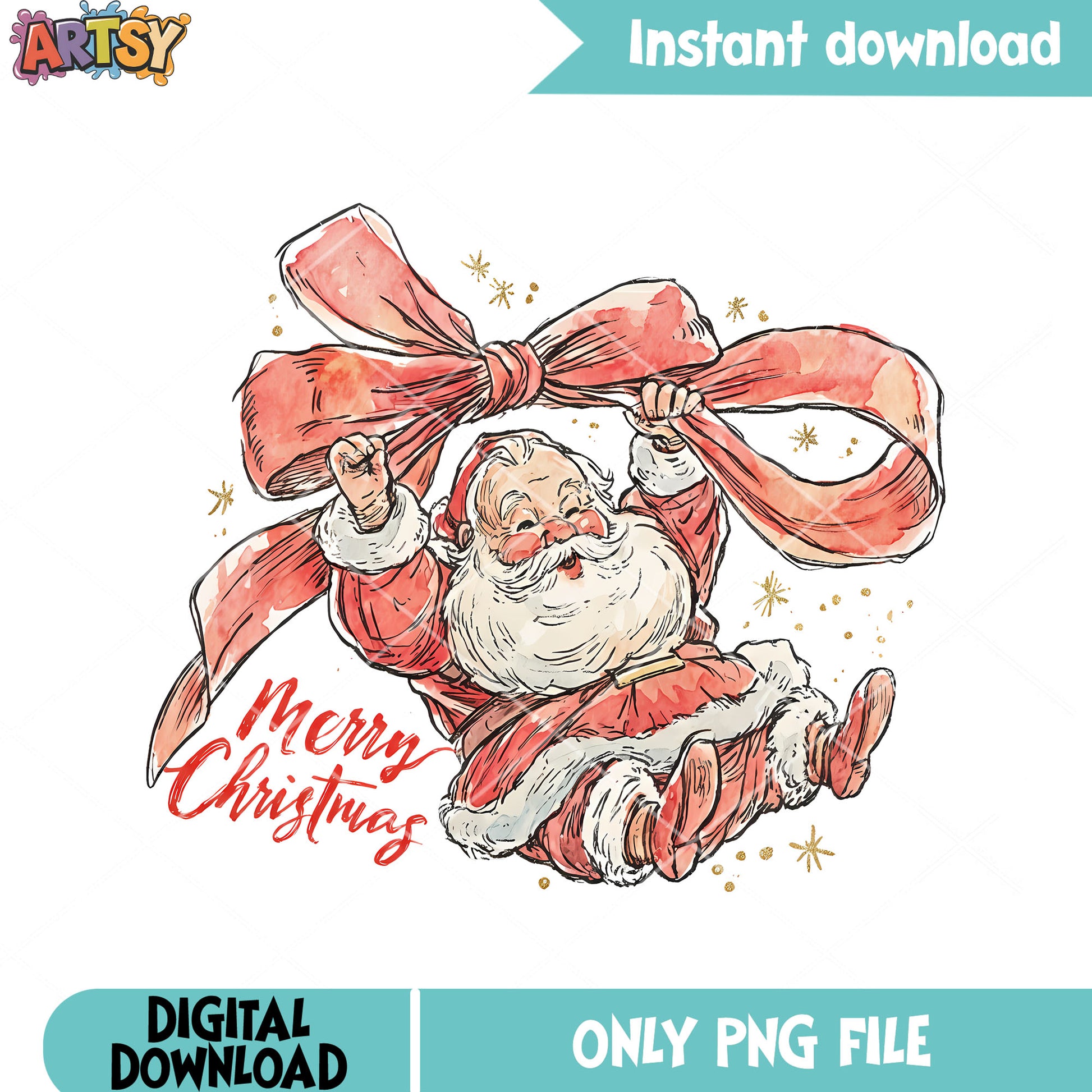 Merry christmas starry night png, santa claus png, red bow tie png