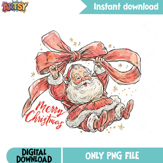 Merry christmas starry night png, santa claus png, red bow tie png