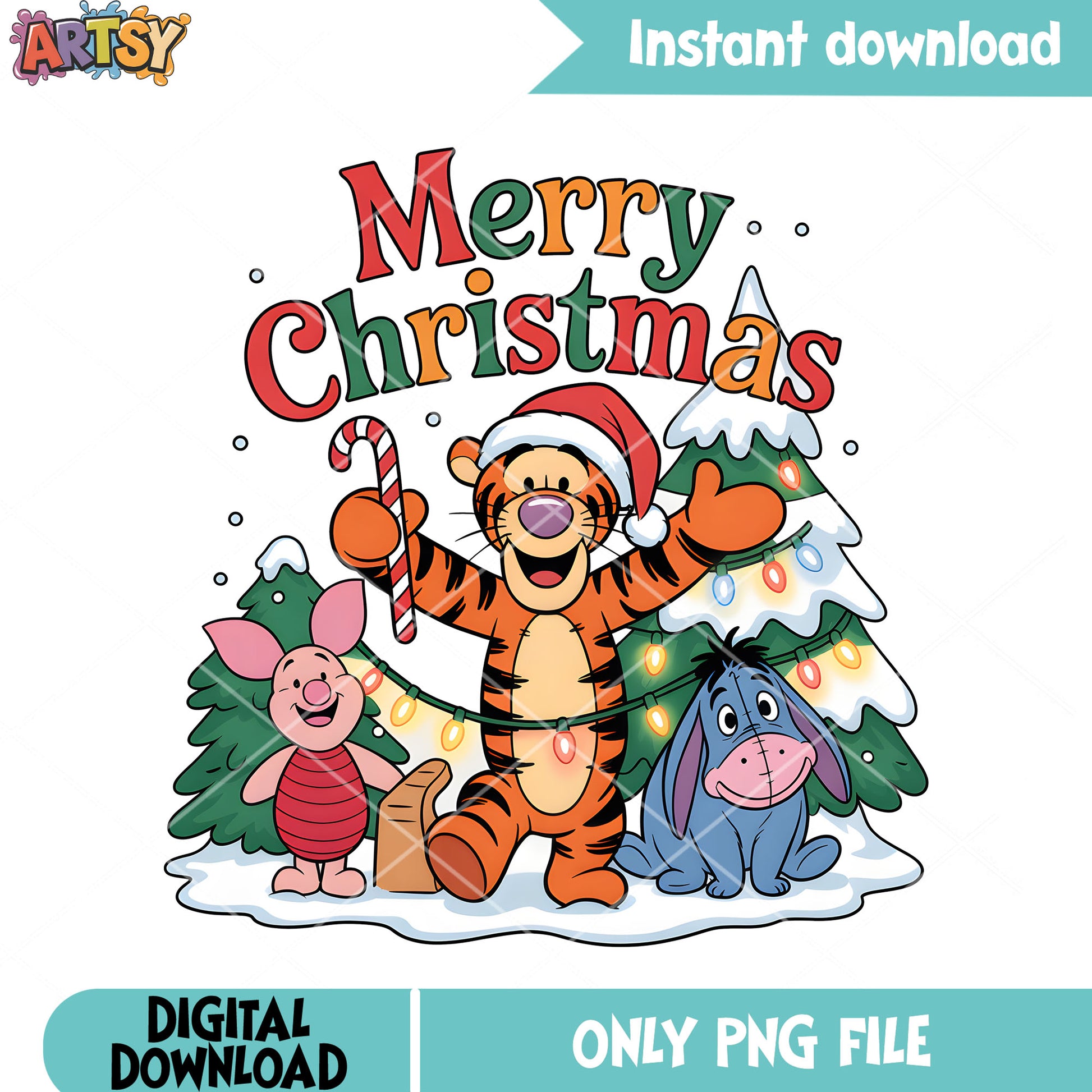 Merry christmas tiger piglet eeyore png, pooh friends png, xmas vibes png