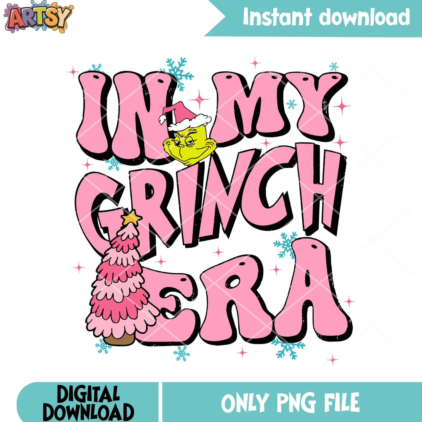 Merry grinch eras png, pink christmas tree png, cricut tree pink png