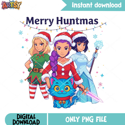 Merry huntmas png, christmas decor png, huntrix kpop demon hunters png