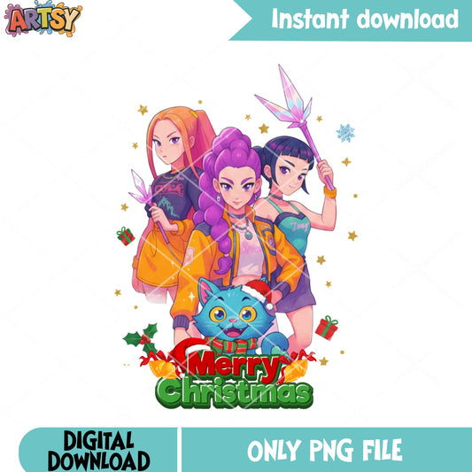 Merry huntrix christmas png, christmas gifts​ png, kpop demon hunters png