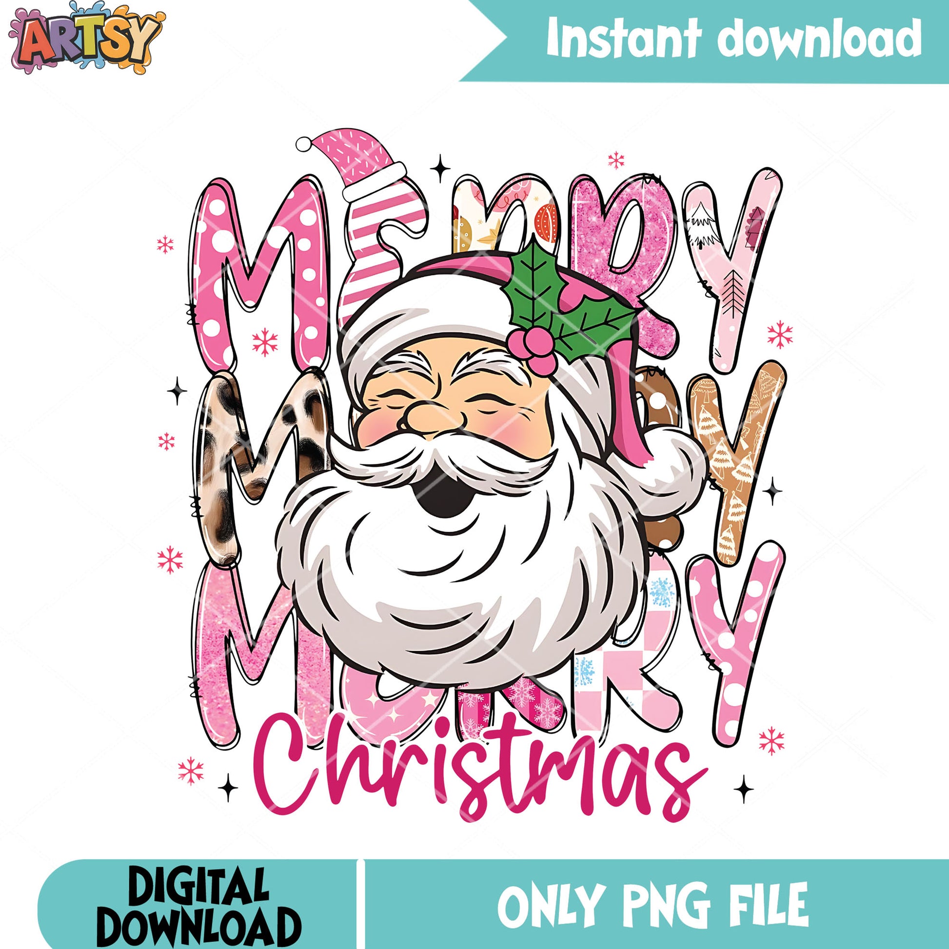 Merry merry christmas png, christmas with satan png, satan pink png