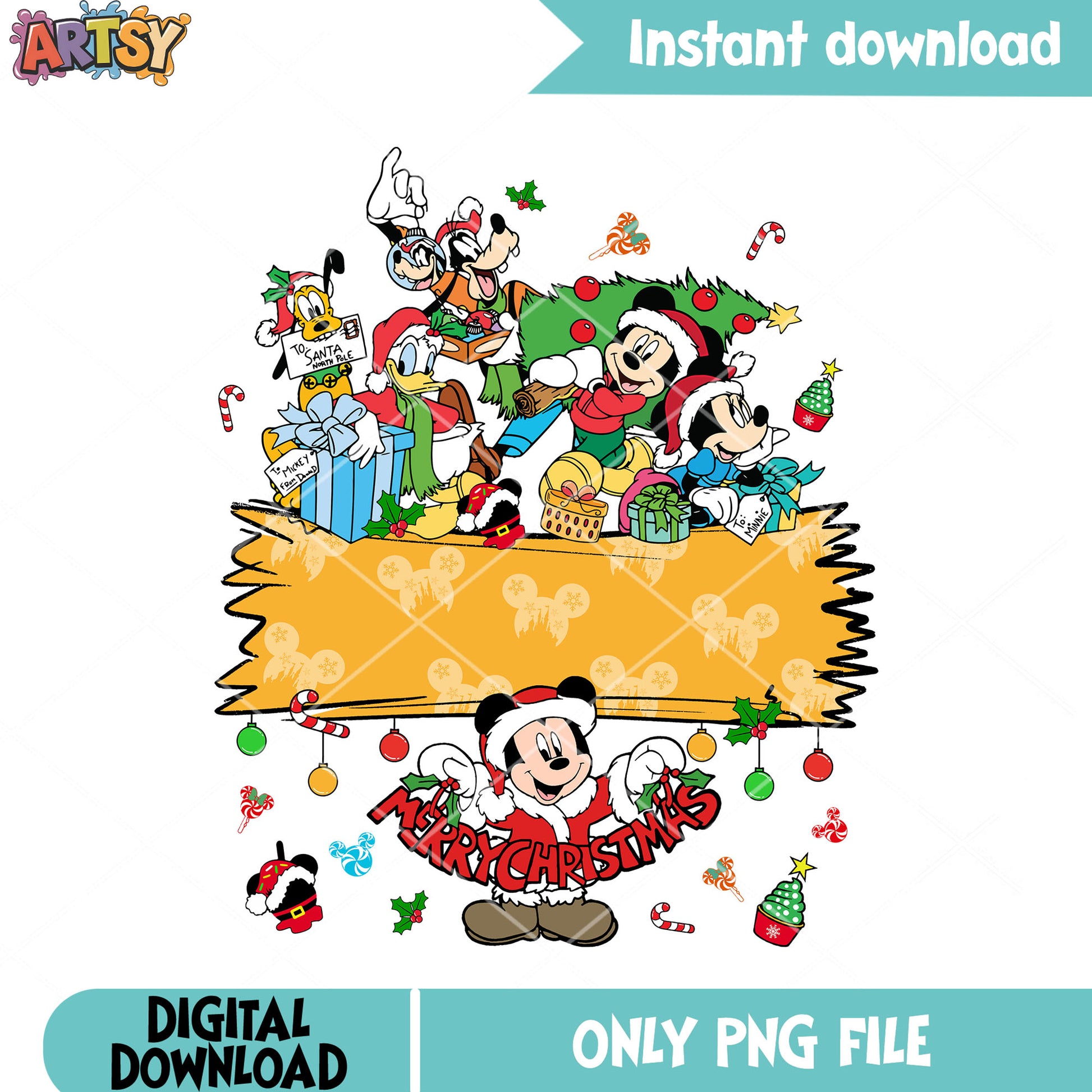Merry mickmas poster png, merry christmas png, christmas gifts png