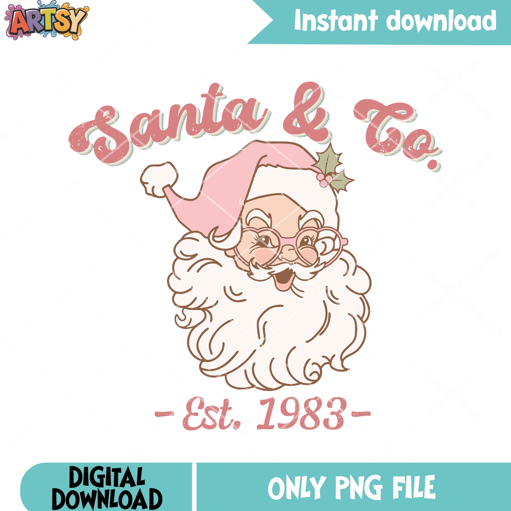 Merry pink santa claus png, santa cute pink png, holly santa hat png