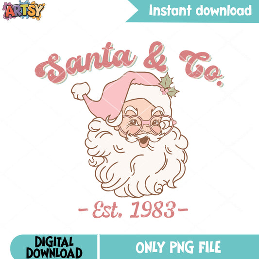Merry pink santa claus png, santa cute pink png, holly santa hat png