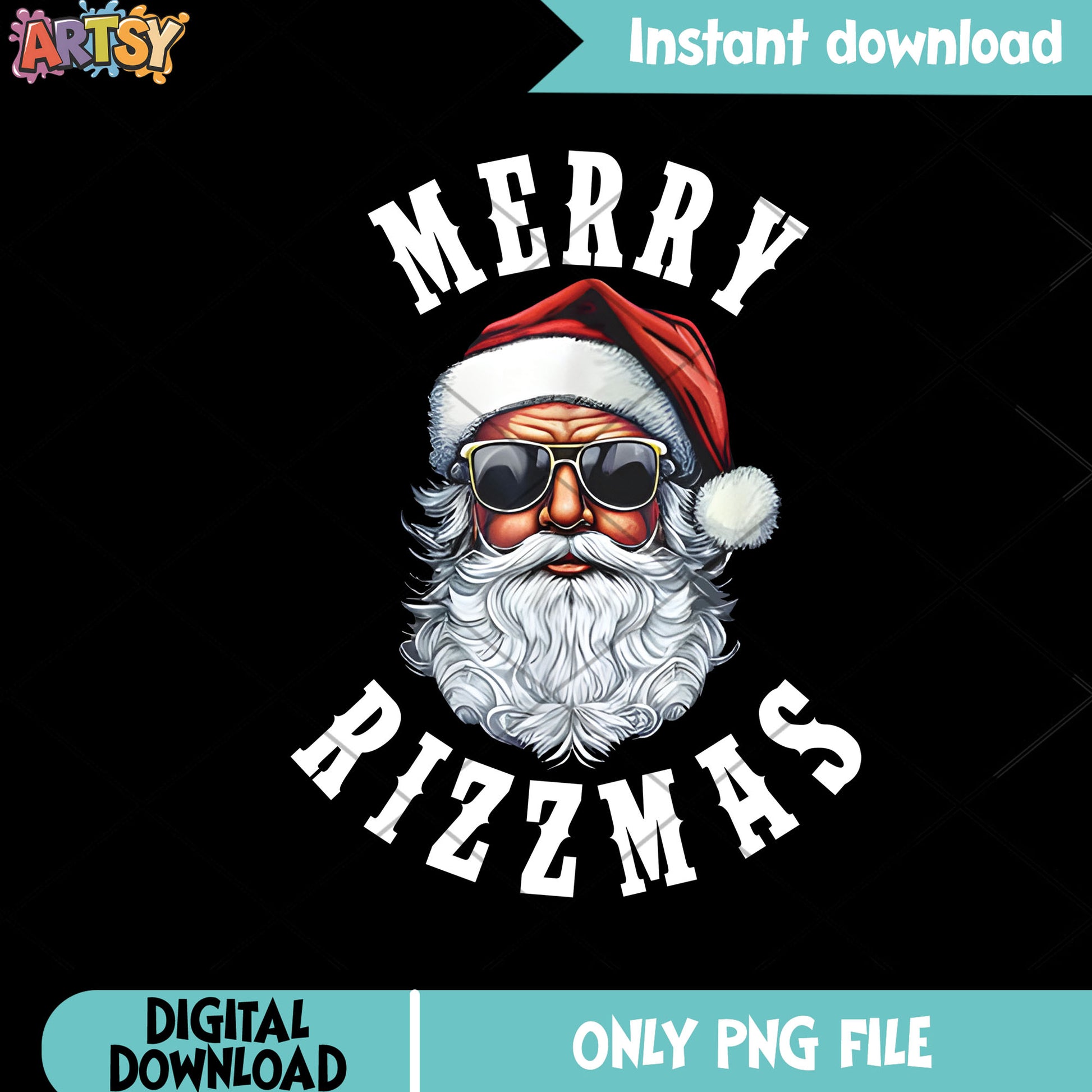 Merry rizzmas christmas png, santa claus white png, rizzmas card png