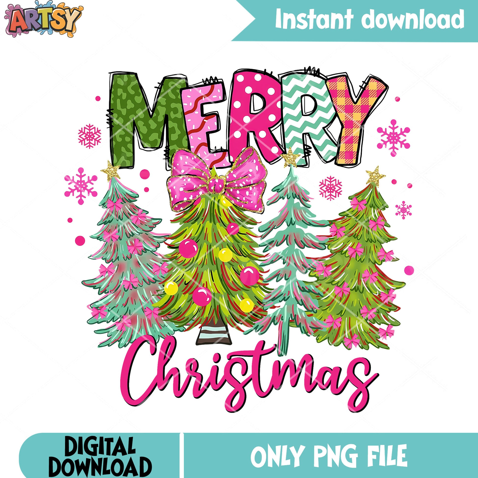 Merry scottish christmas cast png, pink bow png, star bow png