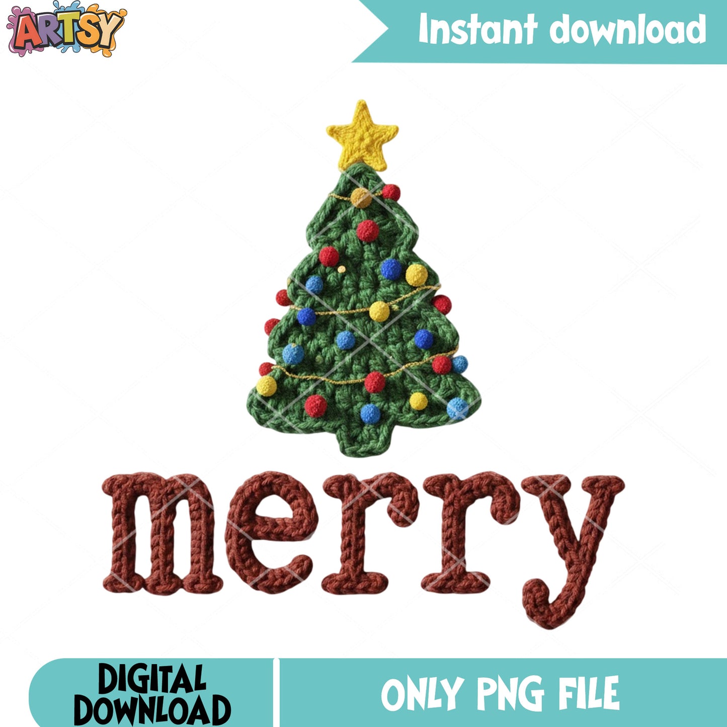 Merry xmas tree png, christmas festival png, crochet christmas tree png