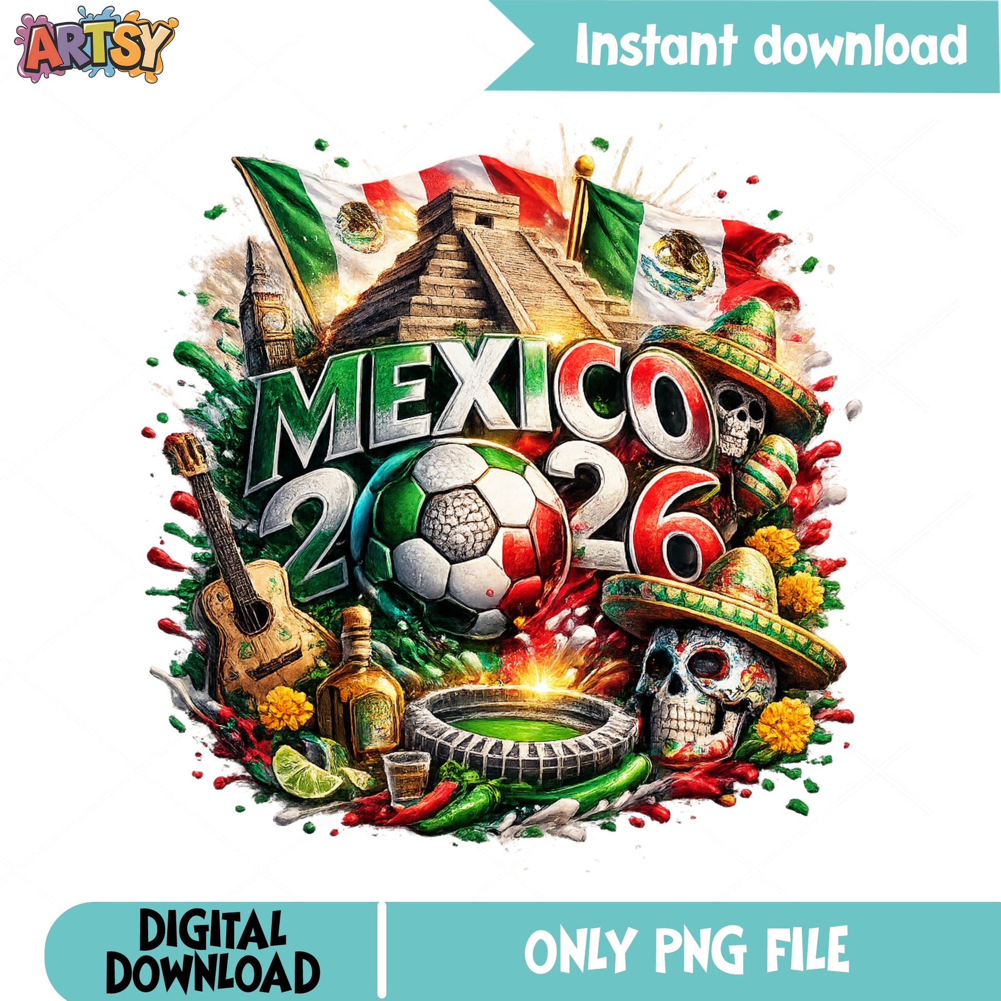 Mexico 2026 Soccer World Cup PNG, Mexican Flag PNG, Futbol PNG