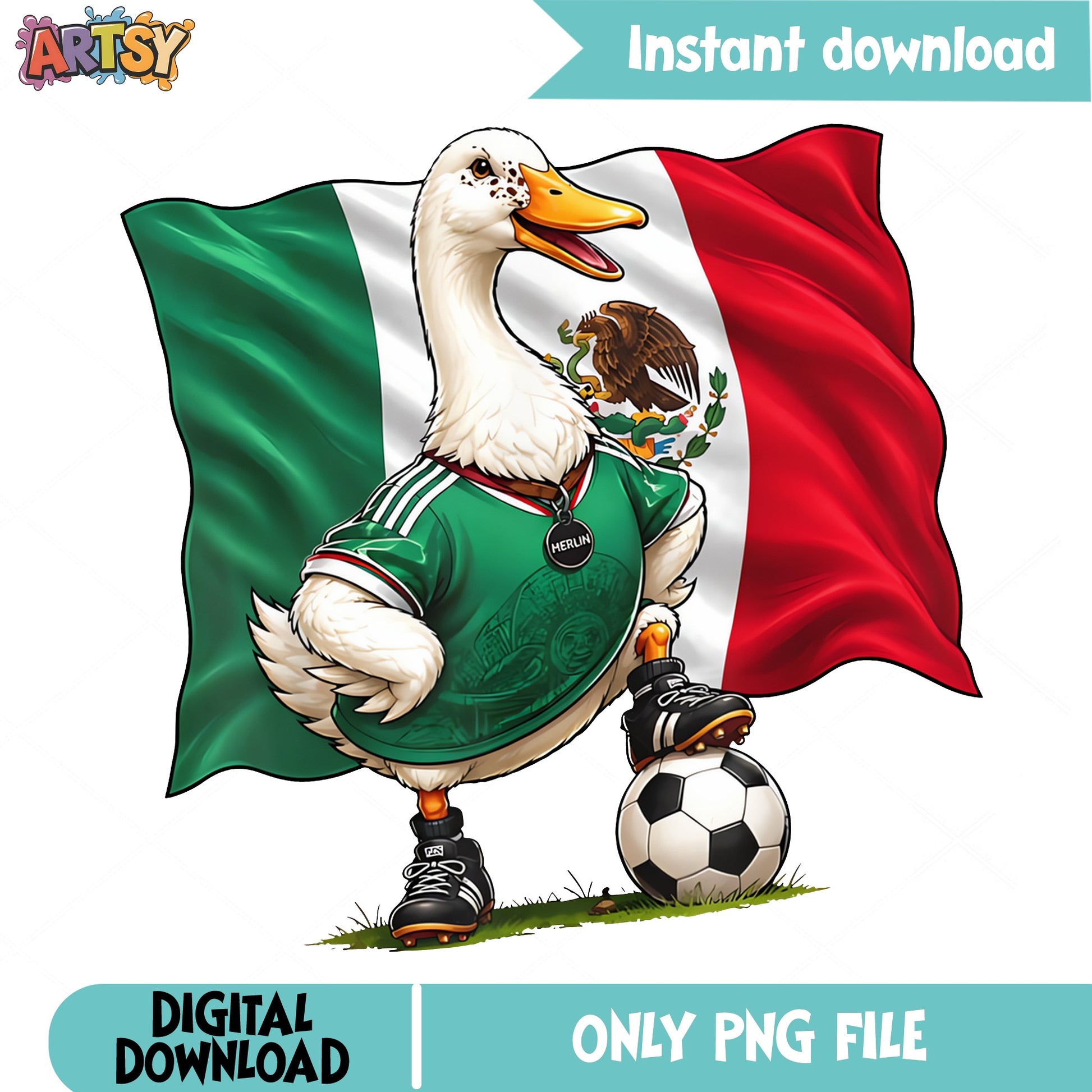 Mexico Duck Soccer PNG, Funny Duck Football Mexico Flag PNG, Duck PNG
