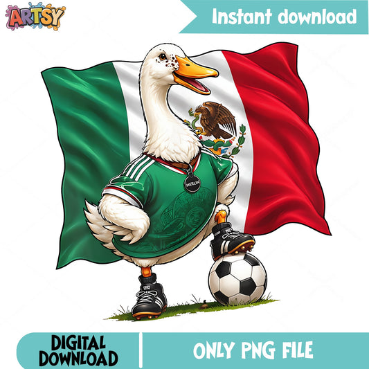 Mexico Duck Soccer PNG, Funny Duck Football Mexico Flag PNG, Duck PNG