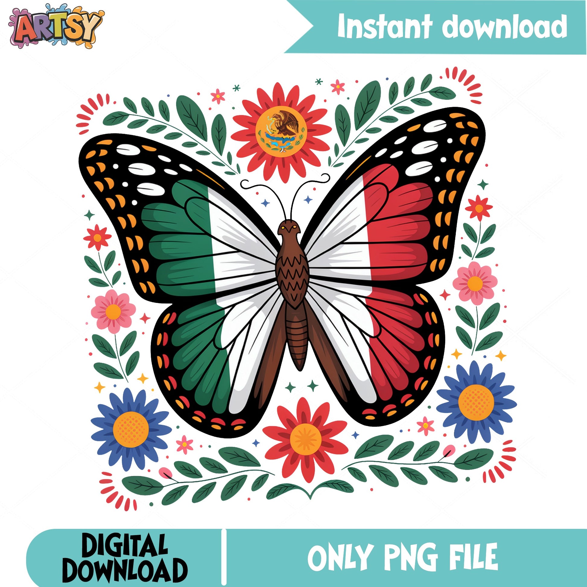 Mexico Flag Butterfly PNG, Floral Mexican Butterfly, Cinco De Mayo PNG