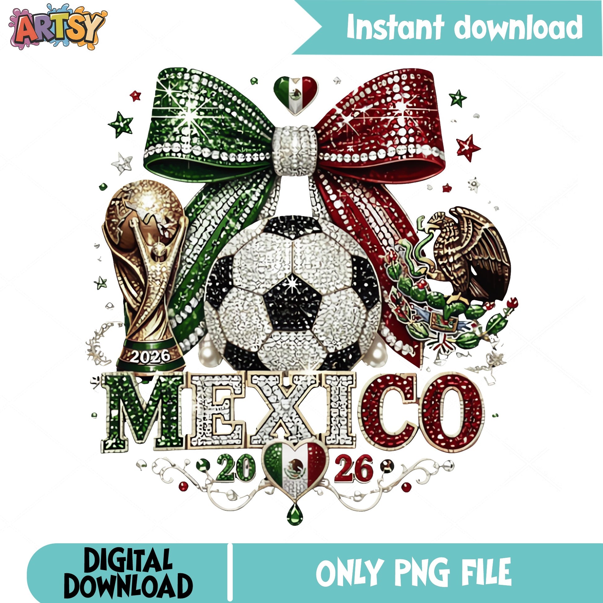 Mexico Soccer 2026 World Cup PNG, Coquette Bow PNG, Mexico Flag PNG