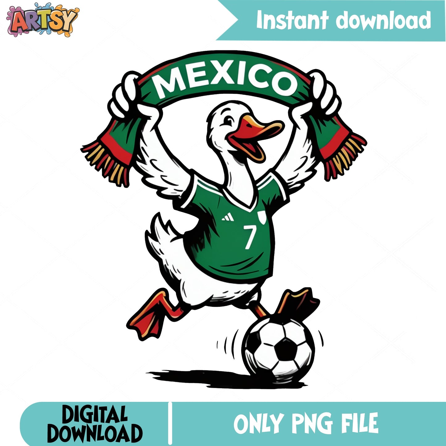 Mexico Soccer Duck PNG, Funny Duck Soccer Player PNG, Mexico Football PNG