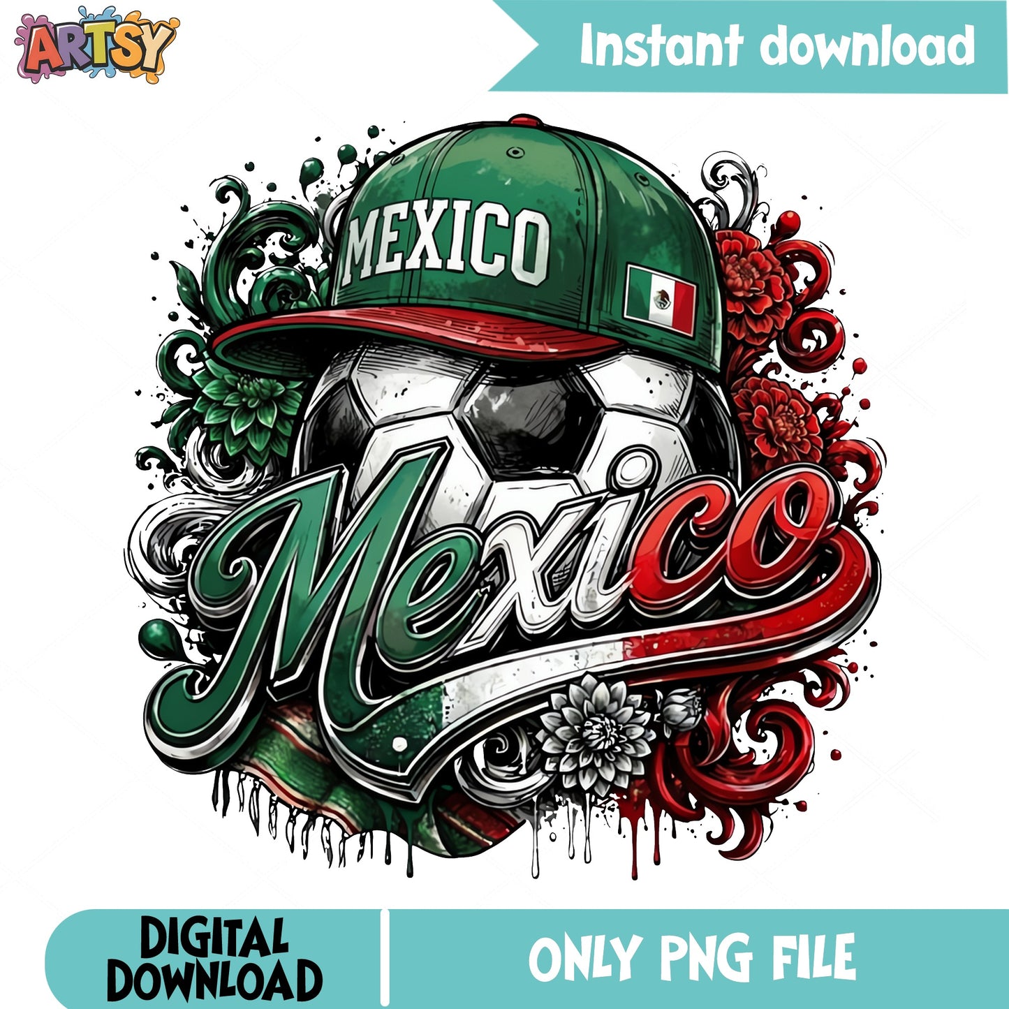 Mexico Soccer PNG, Mexico Football Sublimation, Mexican Flag PNG