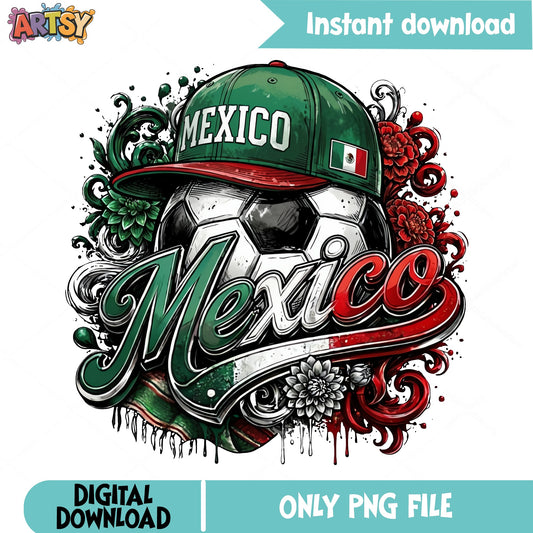Mexico Soccer PNG, Mexico Football Sublimation, Mexican Flag PNG