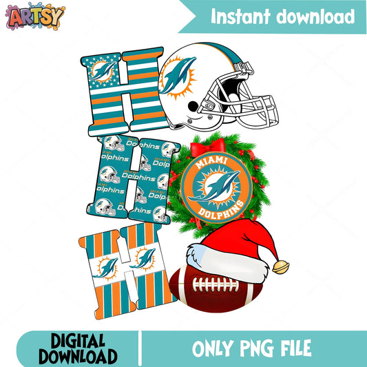 Miami Dolphins Ho Ho Ho Christmas PNG, NFL Football PNG, Christmas PNG